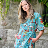 ‘Harlow’ Teal Exotic Flower Long Cotton Wrap Dress