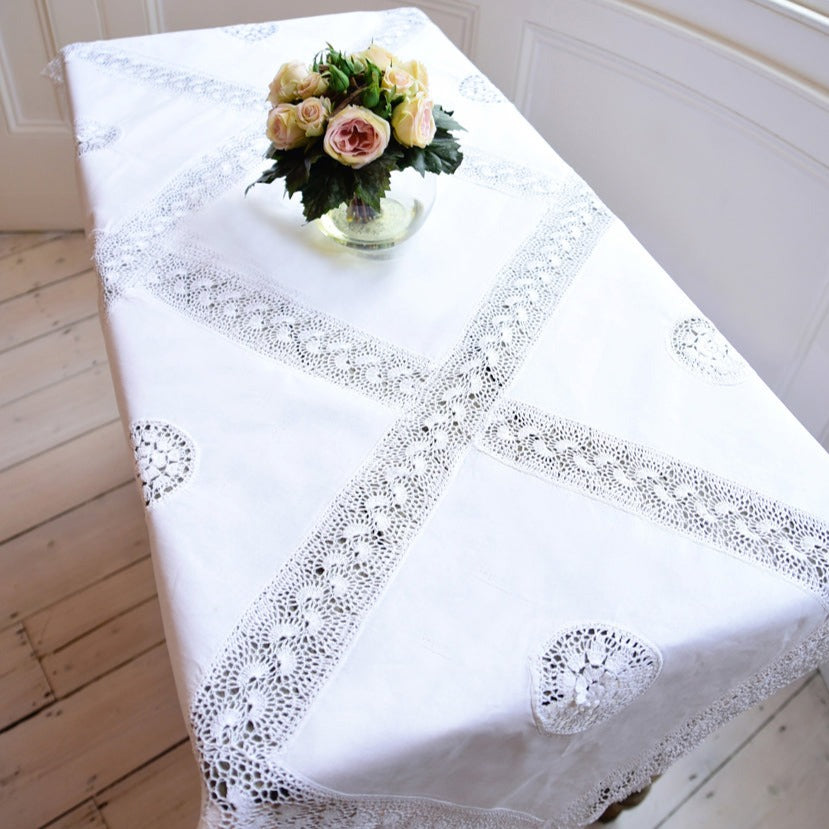 Linen and Crochet Square Tablecloth