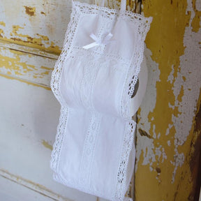 White Toilet Roll Holder With Lace Trims