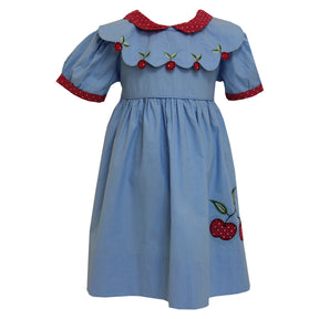 Blue Embroidered Cherry Dress