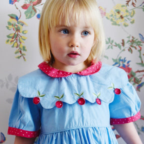 Blue Embroidered Cherry Dress