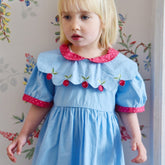 Blue Embroidered Cherry Dress