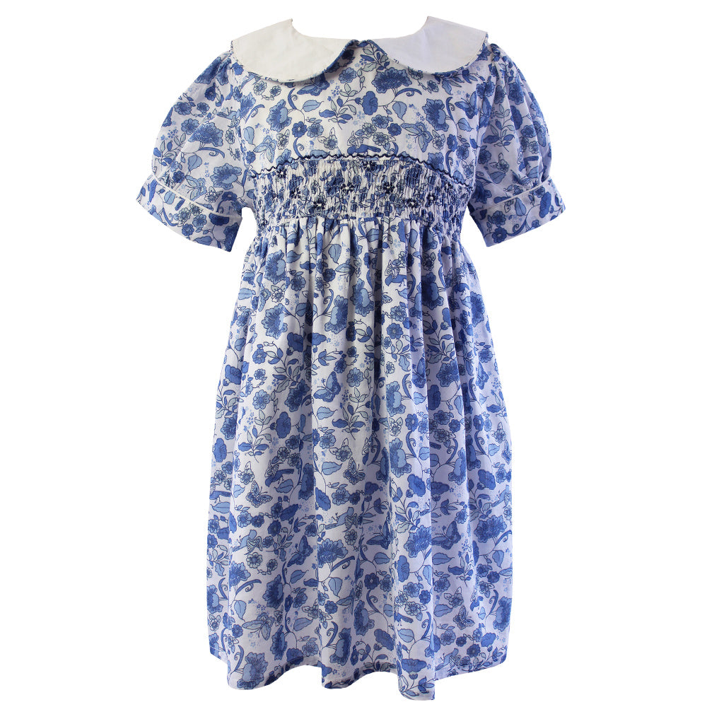 Blue & White Floral Smock Dress