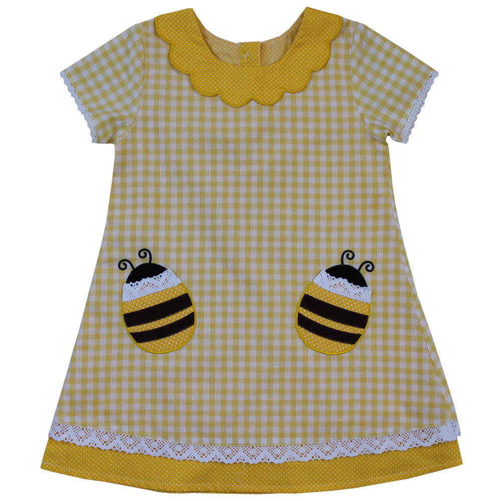 Lemon Checked Appliqued Bumble Bee Dress Lemon Checked Appliqued Bumble Bee Dress