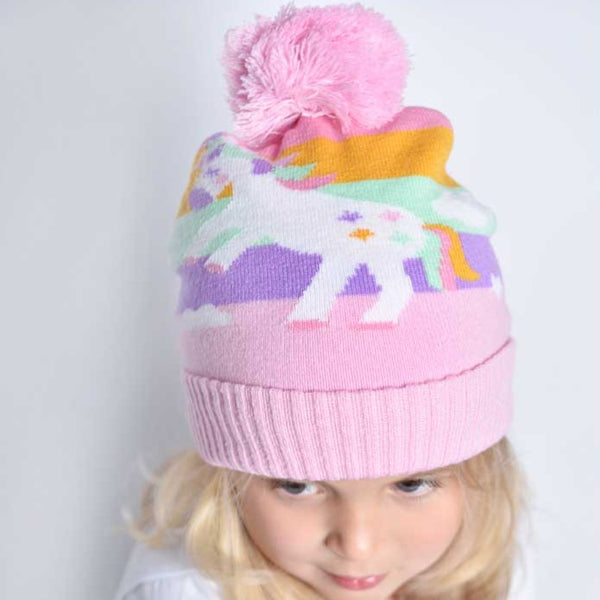 The Hat Depot Kids - Pom Pom Knit Stripe Beanie