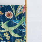 Blue Floral Exotic Bird Kantha Throw