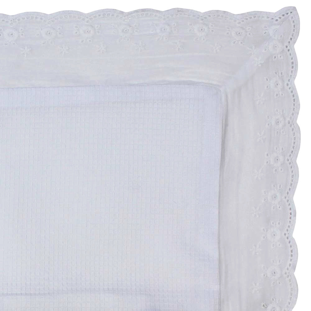 White Waffle Cushion Cover With Cotton Broderie Anglaise Trim