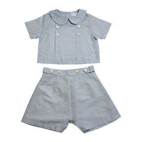 Sky Blue Linen Shirt + Shorts Set