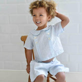 Sky Blue Linen Shirt + Shorts Set