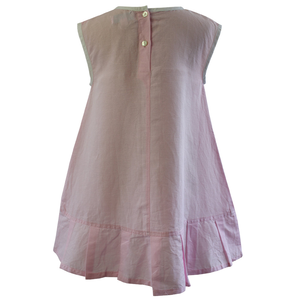 Pink Linen Sleeveless Dress with Ribbon Front