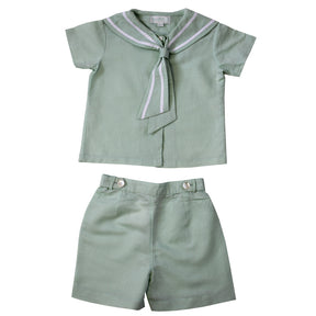 Mint Linen Sailor Top + Shorts Set