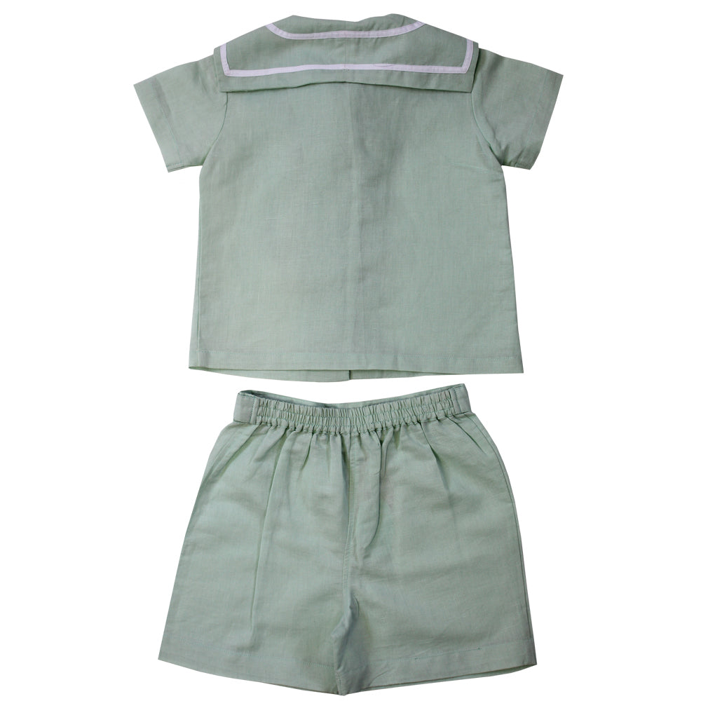 Mint Linen Sailor Top + Shorts Set