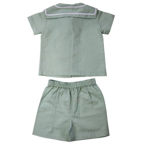 Mint Linen Sailor Top + Shorts Set