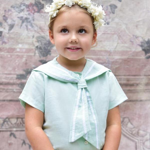 Mint Linen Sailor Top + Shorts Set