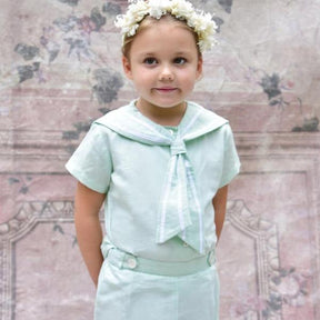 Mint Linen Sailor Top + Shorts Set