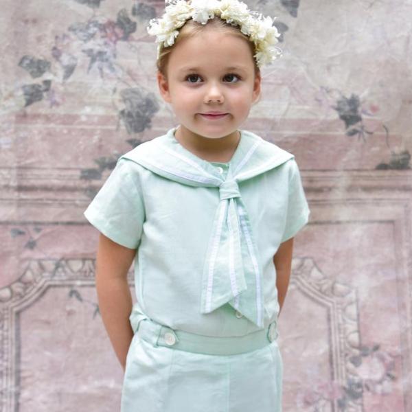 Mint Linen Sailor Top + Shorts Set