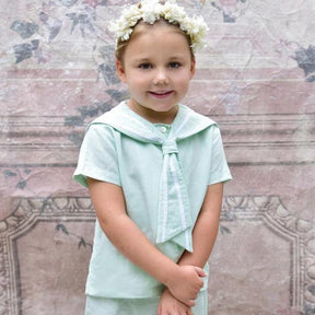 Mint Linen Sailor Top + Shorts Set