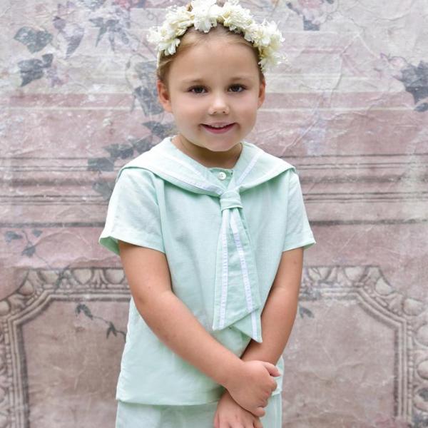 Mint Linen Sailor Top + Shorts Set