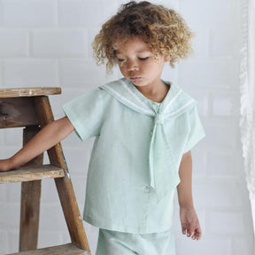 Mint Linen Sailor Top + Shorts Set
