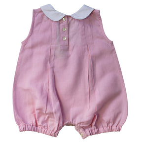 Powder Pink Linen Romper with White Trims