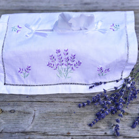 White Tissue Box Cover With Lavender Embroidery