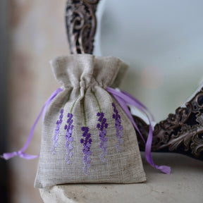 Pack of 3 Raw Linen Lavender Sachet with Lavender Embroidery