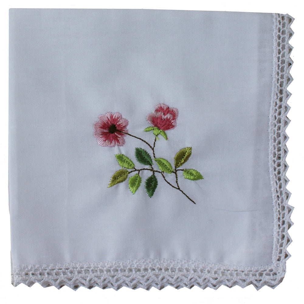 Pack of 3 Rose Embroidered Hankies