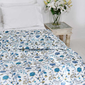 Blue & White Floral Print Quilt
