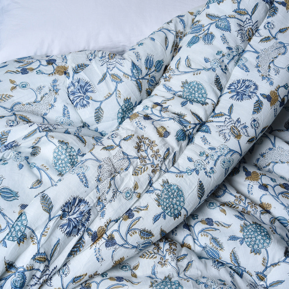 Blue & White Floral Print Quilt