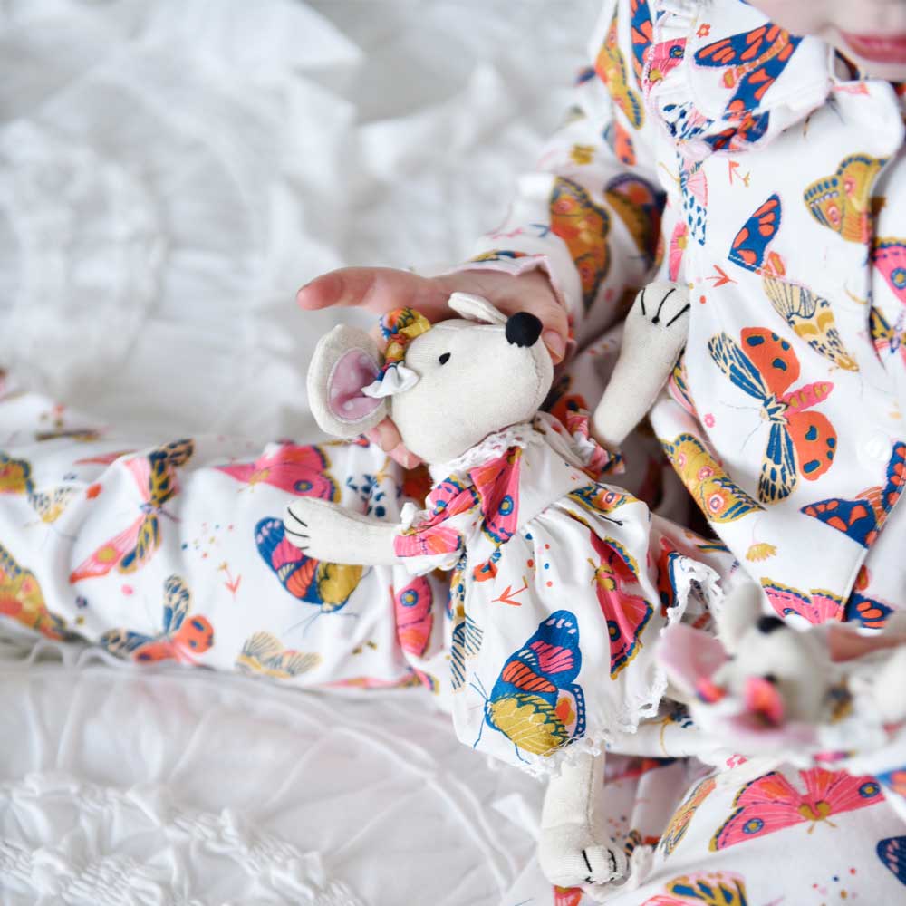 Cute Cotton Mouse With Mixed Butterfly Print Dress