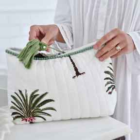 Green Palm Tree Print Lined Wash Bag