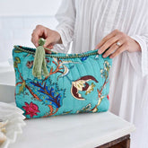 Teal Exotic Flower Print Lined Wash Bag