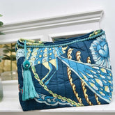 Blue Floral Exotic Bird Print Lined Wash Bag