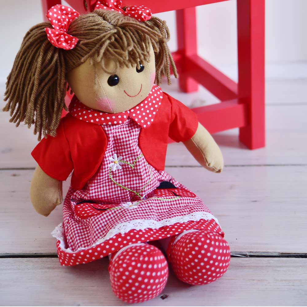 Rag Doll with Embroidered Ladybird Dress 40cm