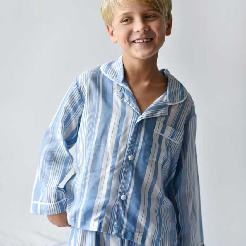 Pyjama Enfant personnalisable, Rayures Bleues