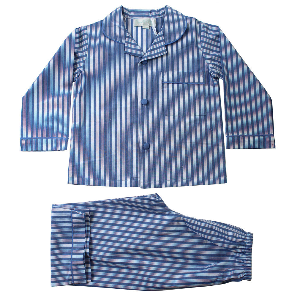Louis Blue & White Triple Striped Boys Pyjamas