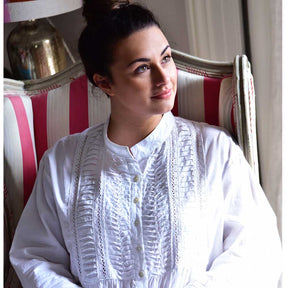 luxury ladies white pyjamas with mandarin collar from powell craft