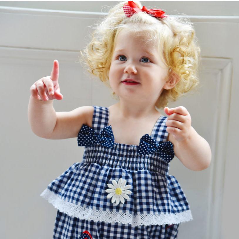 Blue Checked Butterfly Romper