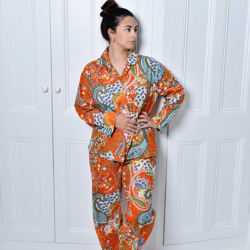Orange Paisley Print Ladies Pyjamas