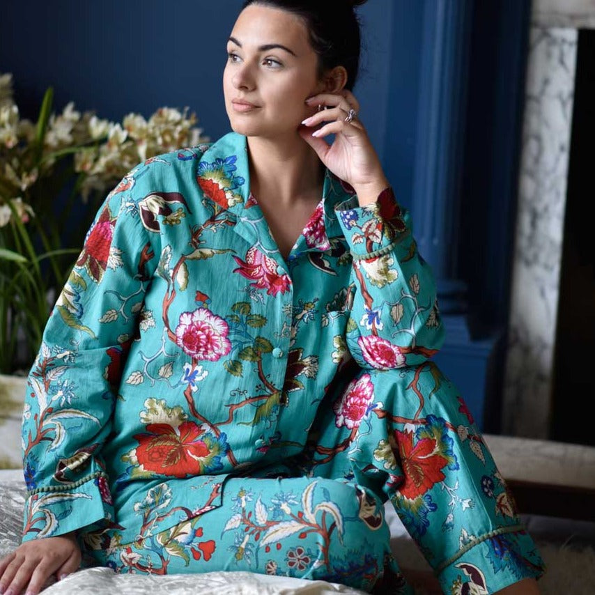 Teal Exotic Print Ladies Pyjamas