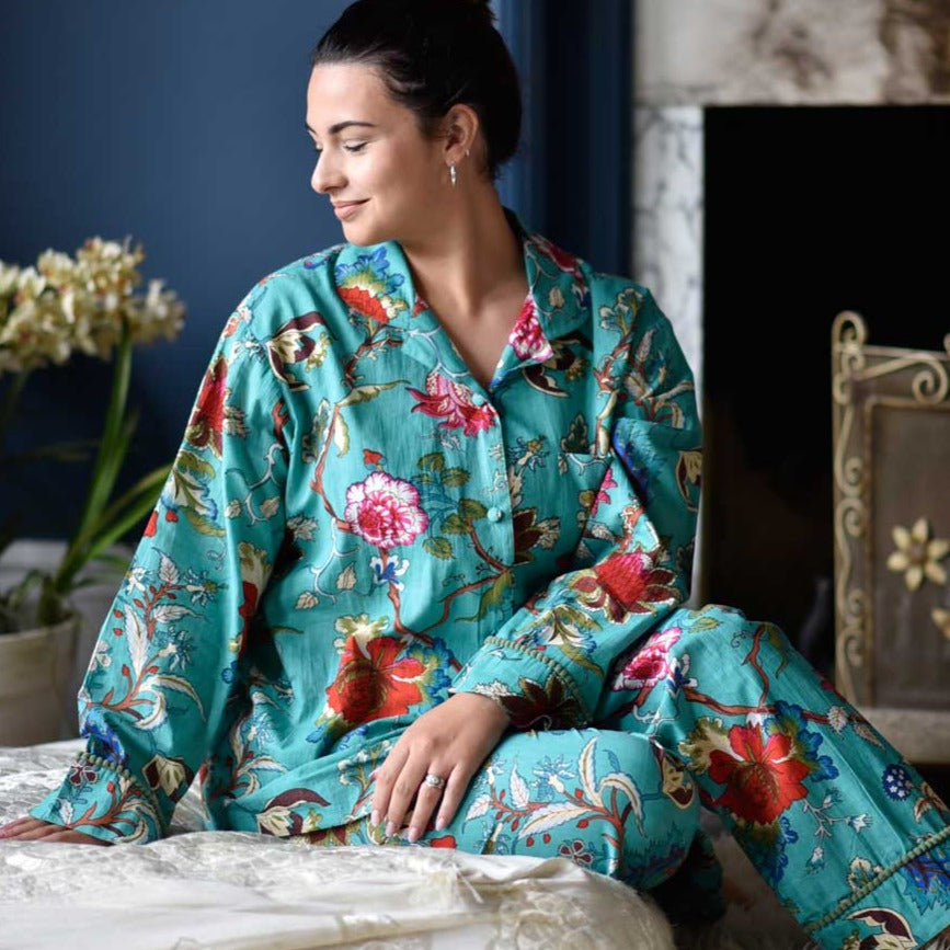 Teal Exotic Print Ladies Pyjamas