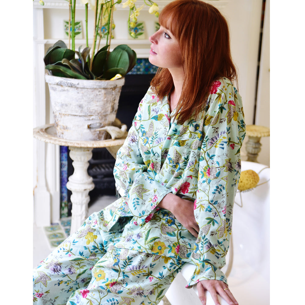 Ladies Mint Floral Pyjamas