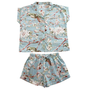 Blue Blossom Short Pyjama Set With Piping