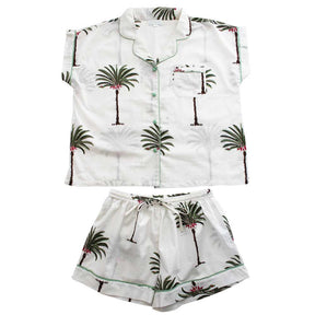 Palm Tree Print Short Pyjama Set With Piping
