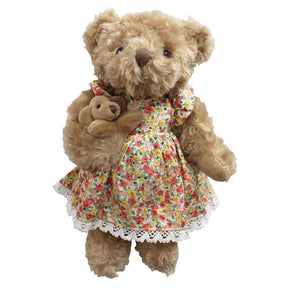 Teddy Bear With Mixed Floral Dress And Baby Bear