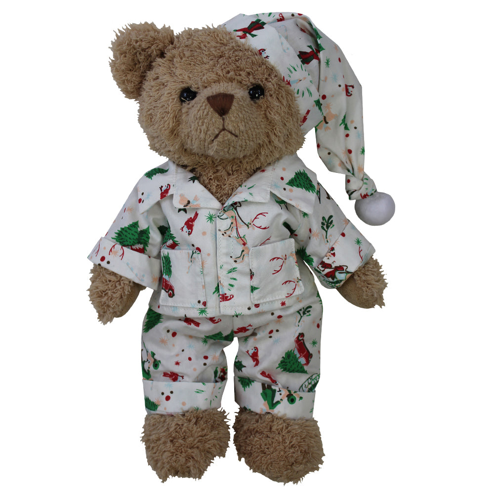 Christmas Teddy Bear With Pyjamas And Nightcap
