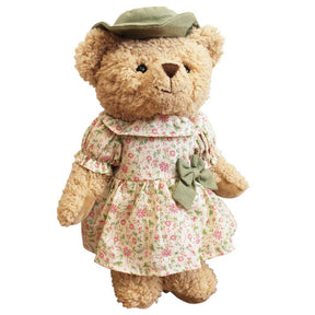Teddy Bear With Floral Gardening Dress And Green Hat