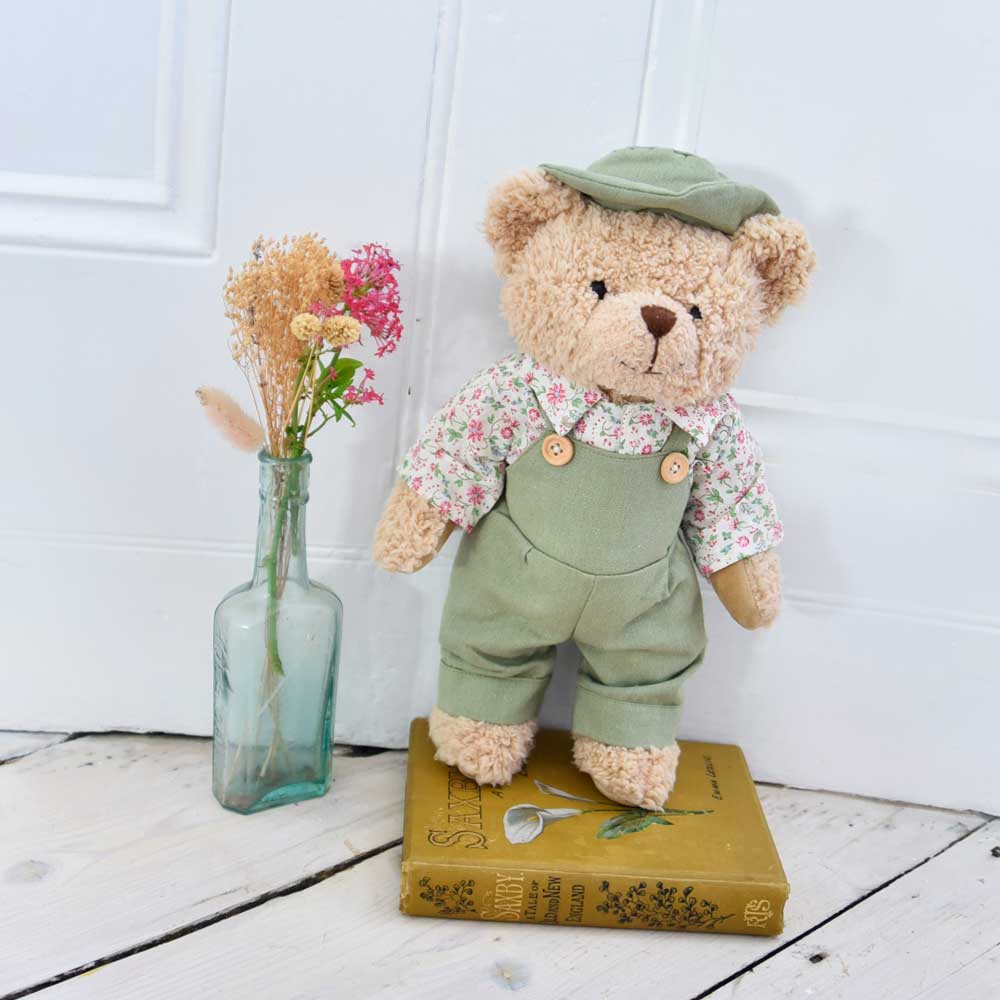 Teddy Bear With Green Dungarees And Hat