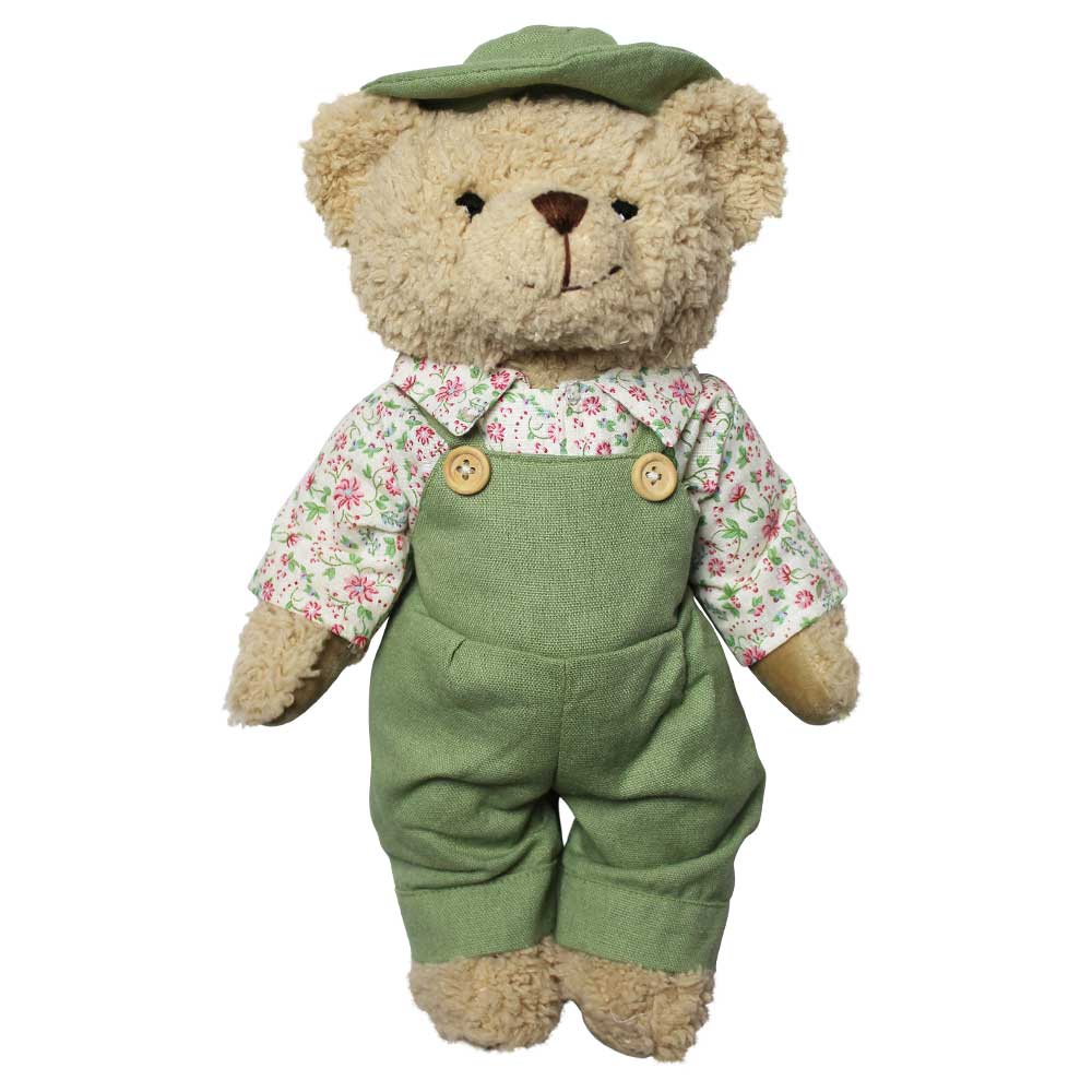 Teddy Bear With Green Dungarees And Hat