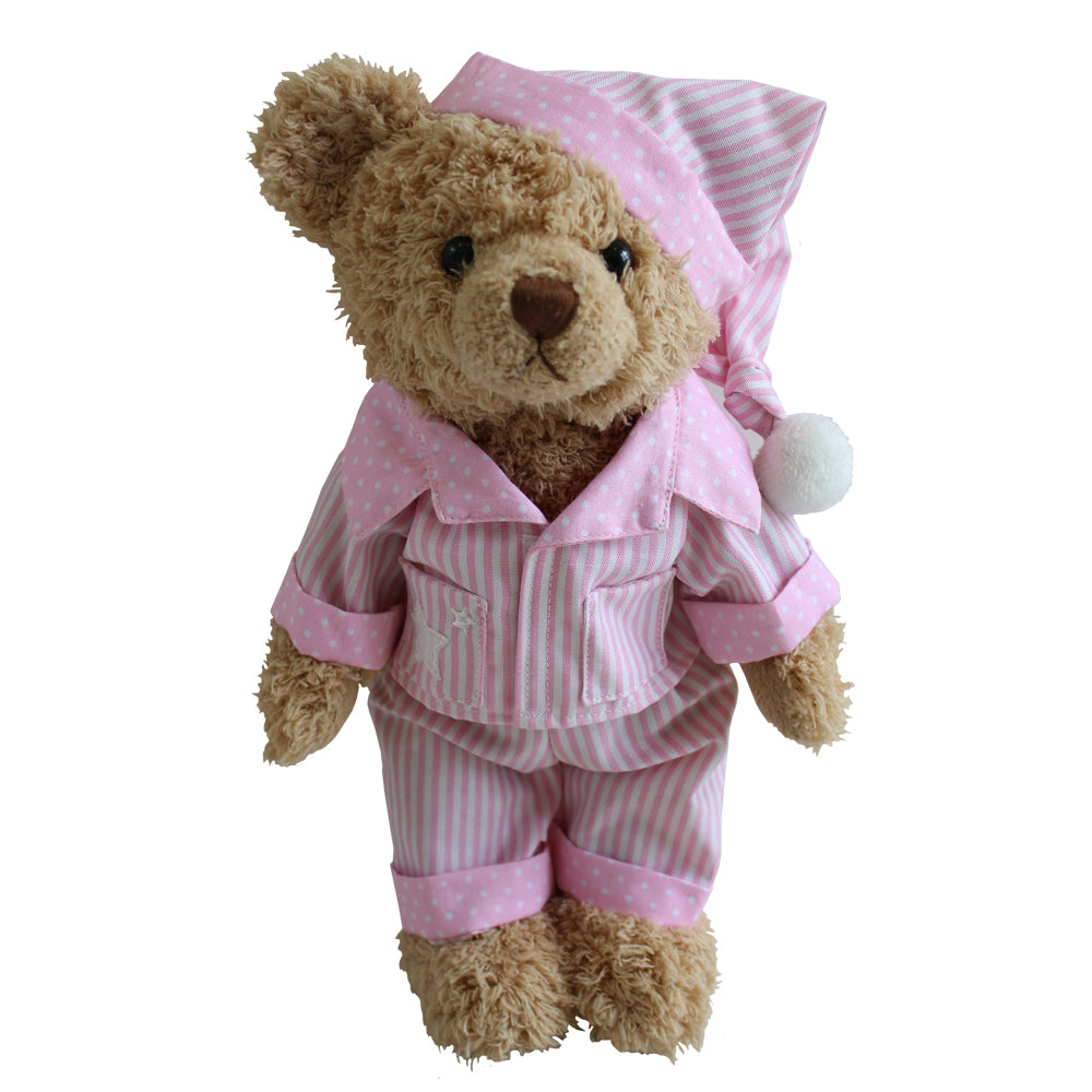 Teddy with Pink Stripe Pyjamas and Night Cap